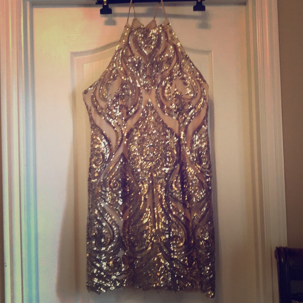 B.Darlin sequined gold dress
